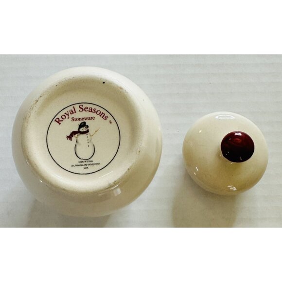 Royal Seasons Stoneware Sugar Bowl with Lid Snowman Snowflakes Christmas Holiday - Picture 8 of 9